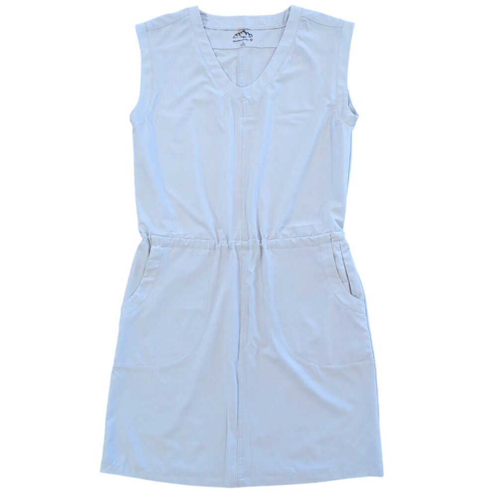 MOUNTAINS & ISLES Sun Haven Dress S Ice Blue Performance Stretch Pockets V-Neck